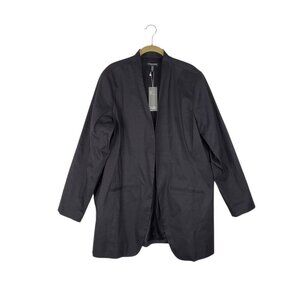 Eileen Fisher NWT Polished Ramie Stretch Long Blazer Jacket Black Open Front 18W